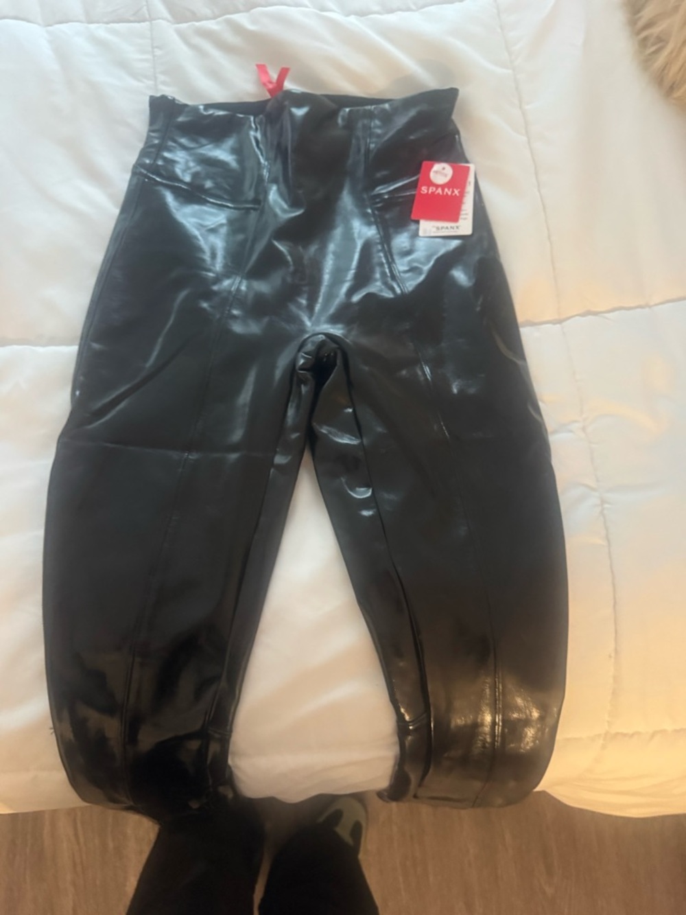 SPANX Shiny Faux Leather High-Rise Leggings - Black